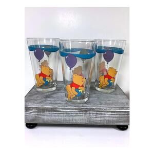 Winnie the Pooh Glassware Set - Vintage Drinkware with Balloons (Set of 3)